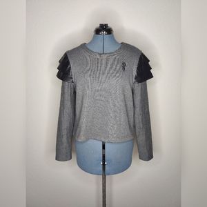 DISNEYLAND JAPAN The Incredibles Edna Mode Gray & Faux Leather Accent Sweater